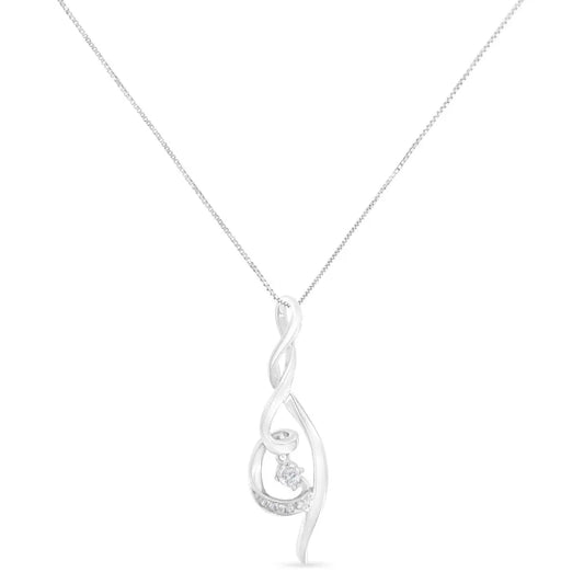 Espira 10K White Gold 1/10 cttw Diamond Swirl Pendant Necklace (I-J, I1-I2) - Bijoux-NYC Direct