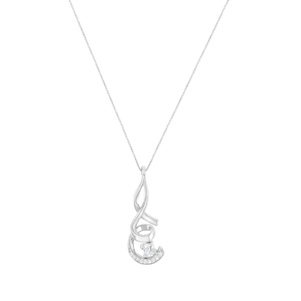 Espira 10K White Gold 1/4 cttw Round Cut Diamond Sparkling Spiral Pendant Necklace (H-I, I1-I2) - Bijoux-NYC Direct