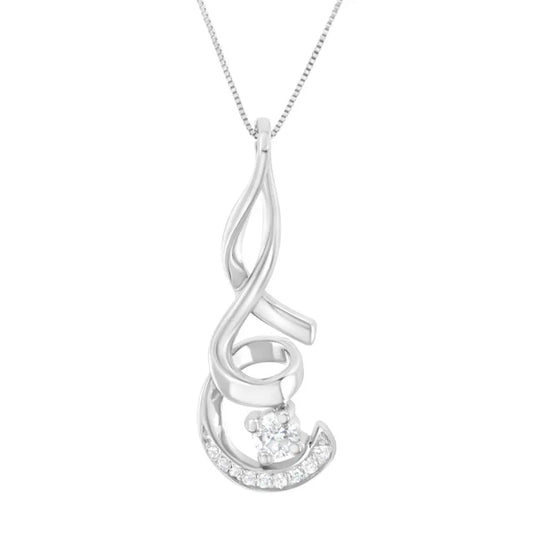 Espira 10K White Gold 1/4 cttw Round Cut Diamond Sparkling Spiral Pendant Necklace (H-I, I1-I2) - Bijoux-NYC Direct