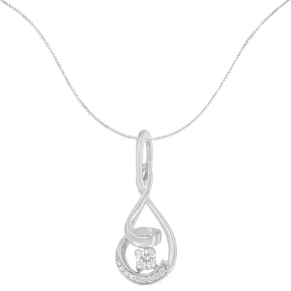 Espira 10K White Gold 1/4 cttw Round Cut Diamond Spiral Link Pendant Necklace (H-I, I1-I2) - Bijoux-NYC Direct