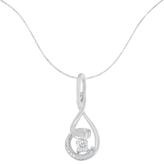 Espira 10K White Gold 1/4 cttw Round Cut Diamond Spiral Link Pendant Necklace (H-I, I1-I2) - Bijoux-NYC Direct
