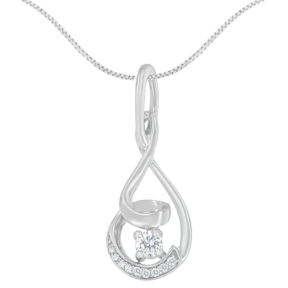 Espira 10K White Gold 1/4 cttw Round Cut Diamond Spiral Link Pendant Necklace (H-I, I1-I2) - Bijoux-NYC Direct