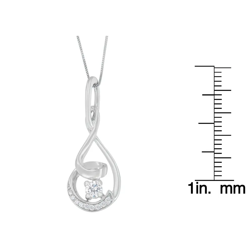 Espira 10K White Gold 1/4 cttw Round Cut Diamond Spiral Link Pendant Necklace (H-I, I1-I2) - Bijoux-NYC Direct