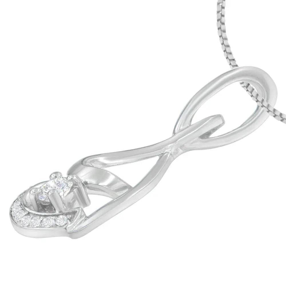 Espira 10K White Gold 1/4 cttw Round Cut Diamond Spiral Link Pendant Necklace (H-I, I1-I2) - Bijoux-NYC Direct