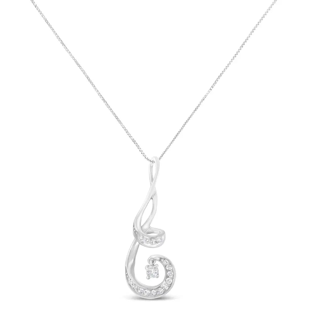 Espira 10k white gold 1/5 cttw brilliant cut diamond sparkling spiral 18’’ pendant necklace (j k color i2 i3 clarity)