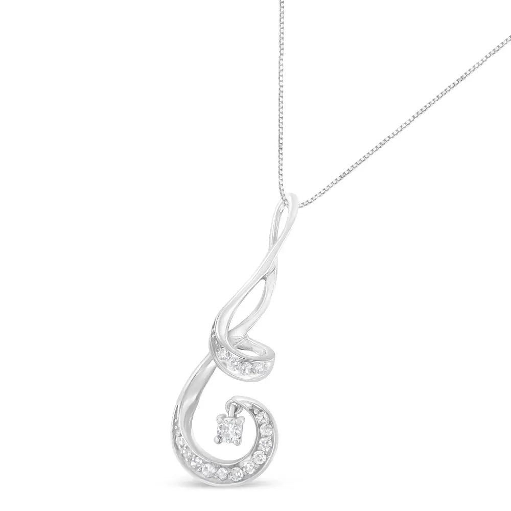 Espira 10k white gold 1/5 cttw brilliant cut diamond sparkling spiral 18’’ pendant necklace (j k color i2 i3 clarity)