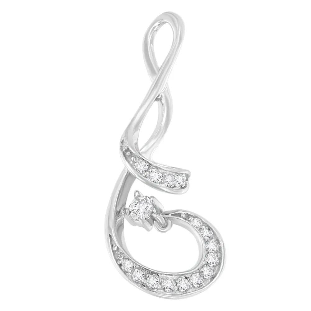 Espira 10k white gold 1/5 cttw brilliant cut diamond sparkling spiral 18’’ pendant necklace (j k color i2 i3 clarity)
