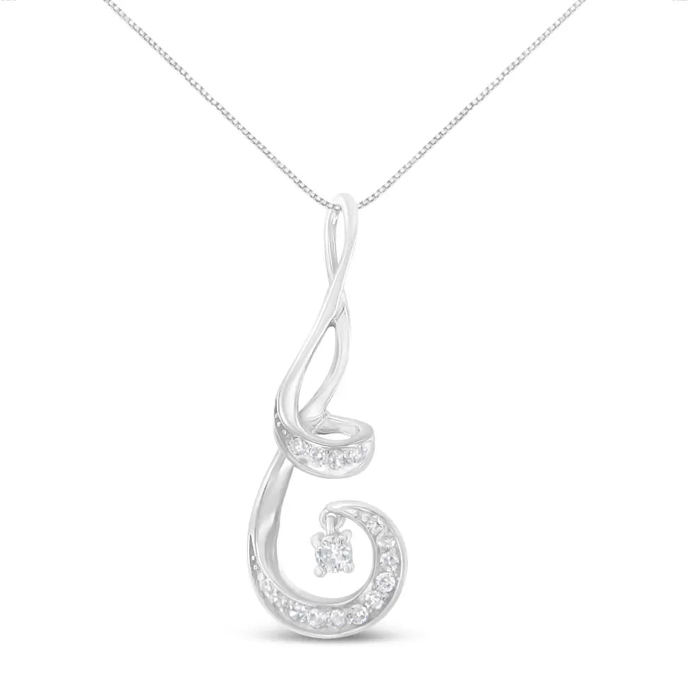 Espira 10k white gold 1/5 cttw brilliant cut diamond sparkling spiral 18’’ pendant necklace (j k color i2 i3 clarity)