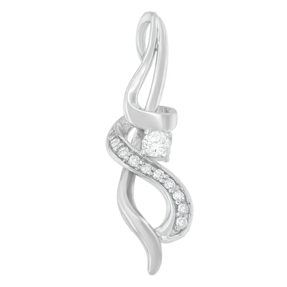 Espira 10K White Gold 1/5 cttw Round Cut Diamond Swirl Pendant Necklace (J-K, I1-I2) - Bijoux-NYC Direct