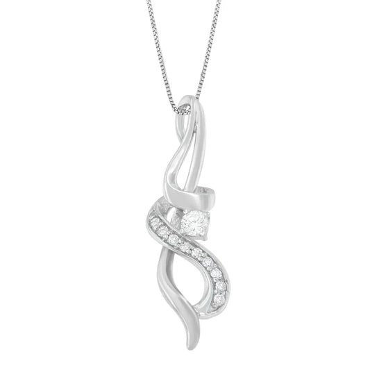 Espira 10K White Gold 1/5 cttw Round Cut Diamond Swirl Pendant Necklace (J-K, I1-I2) - Bijoux-NYC Direct