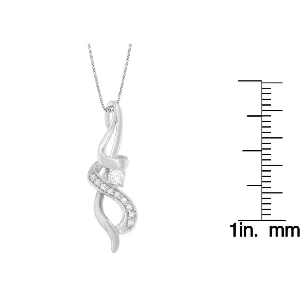Espira 10K White Gold 1/5 cttw Round Cut Diamond Swirl Pendant Necklace (J-K, I1-I2) - Bijoux-NYC Direct