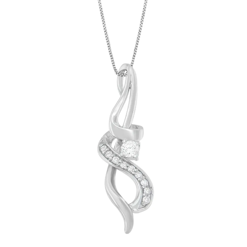 Espira 10K White Gold 1/5 cttw Round Cut Diamond Swirl Pendant Necklace (J-K, I1-I2) - Bijoux-NYC Direct