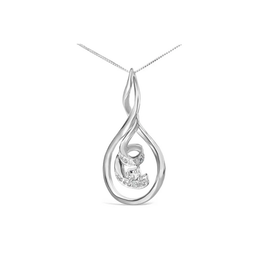 Espira 10K White Gold 1/8 cttw Round Cut Diamond Layered Spiral Pendant Necklace (I-J, I1-I2) - Bijoux-NYC Direct