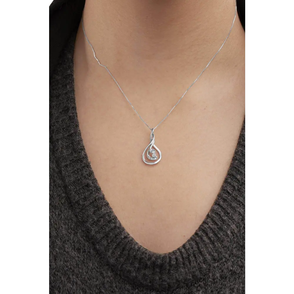 Espira 10K White Gold 1/8 cttw Round Cut Diamond Layered Spiral Pendant Necklace (I-J, I1-I2) - Bijoux-NYC Direct