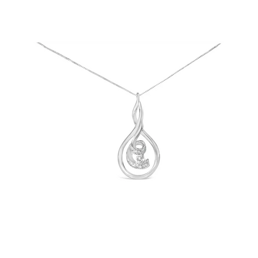 Espira 10K White Gold 1/8 cttw Round Cut Diamond Layered Spiral Pendant Necklace (I-J, I1-I2) - Bijoux-NYC Direct