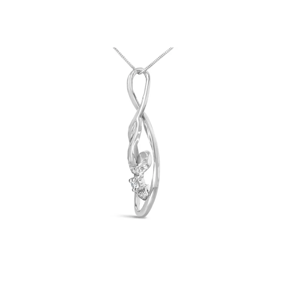Espira 10K White Gold 1/8 cttw Round Cut Diamond Layered Spiral Pendant Necklace (I-J, I1-I2) - Bijoux-NYC Direct
