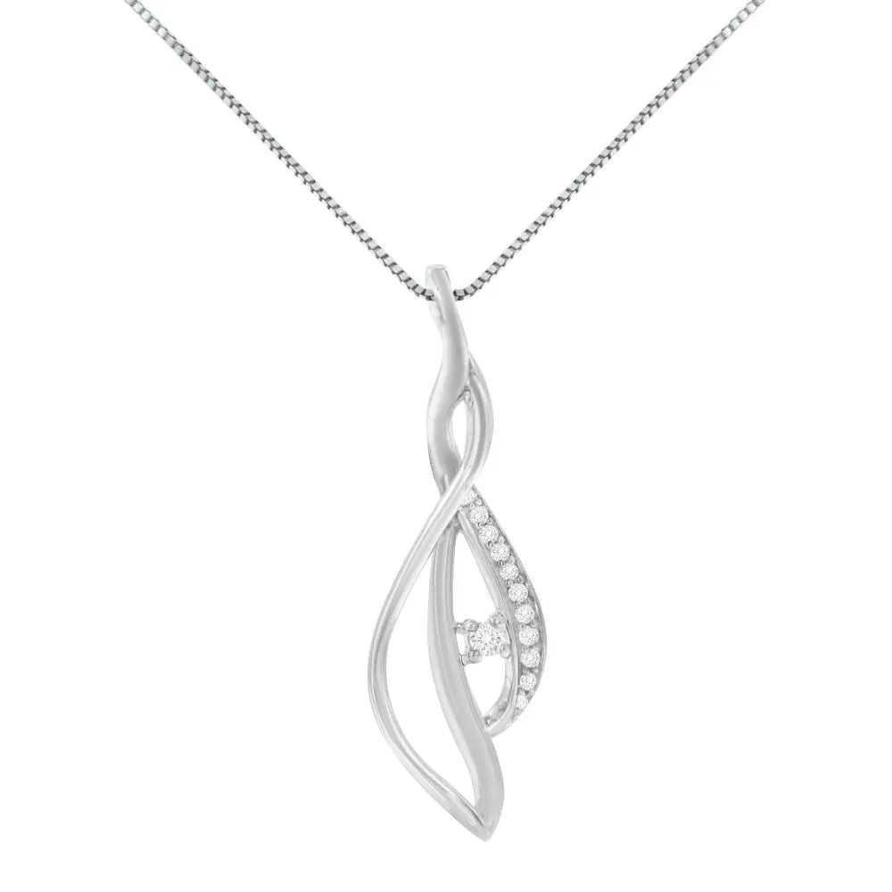 Espira 10k white gold round diamond accented open cascade twist 18’’ pendant necklace (1/10 cttw j k color i1 i2 clarity)