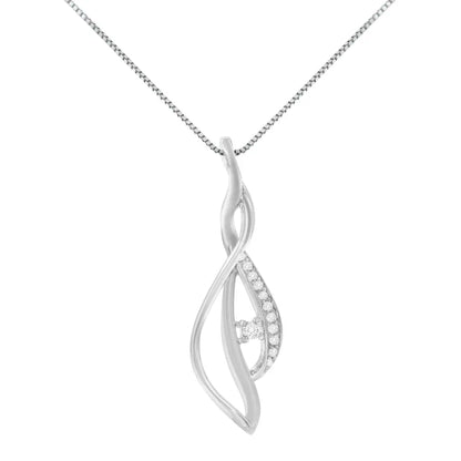 Espira 10k white gold round diamond accented open cascade twist 18’’ pendant necklace (1/10 cttw j k color i1 i2 clarity)