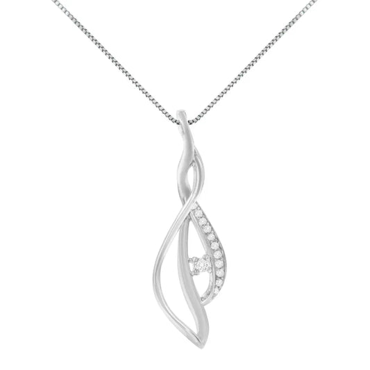 Espira 10k white gold round diamond accented open cascade twist 18’’ pendant necklace (1/10 cttw j k color i1 i2 clarity)
