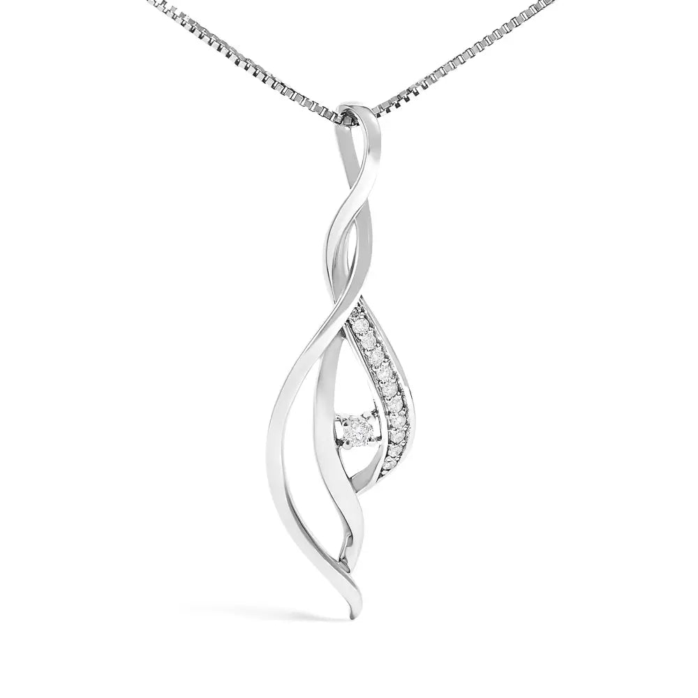 Diamond accent open cascade twist pendant necklace in 10k white gold – 1/10 cttw bijoux-nyc direct