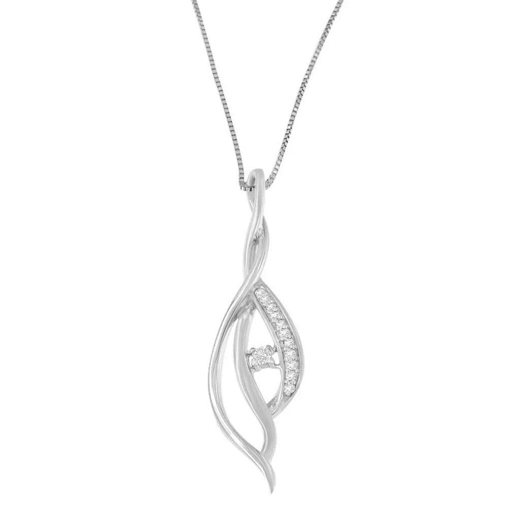 Espira 10k white gold round diamond accented open cascade twist 18’’ pendant necklace (1/10 cttw j k color i1 i2 clarity)
