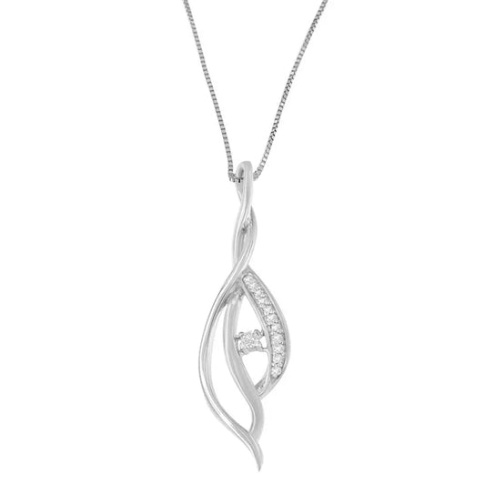 Espira 10k white gold round diamond accented open cascade twist 18’’ pendant necklace (1/10 cttw j k color i1 i2 clarity)