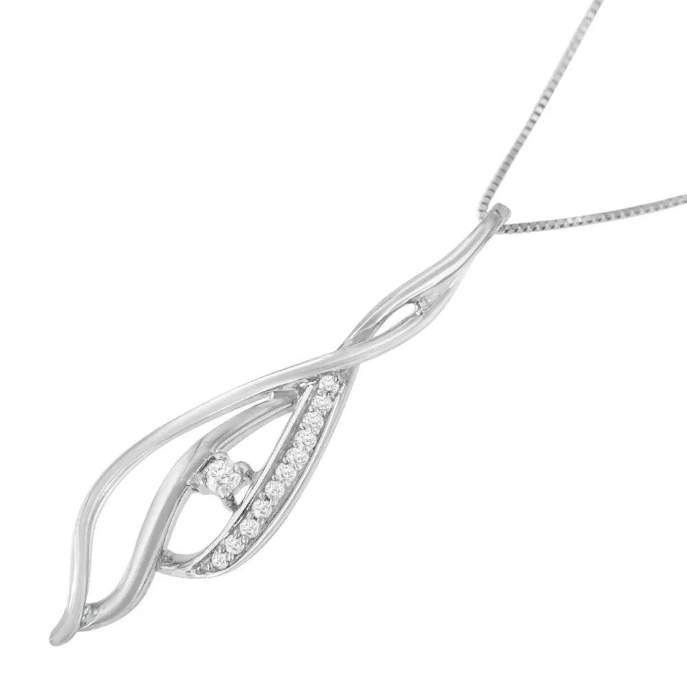 Espira 10k white gold round diamond accented open cascade twist 18’’ pendant necklace (1/10 cttw j k color i1 i2 clarity)