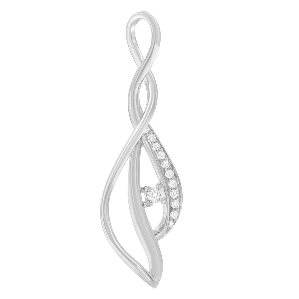 Espira 10k white gold round diamond accented open cascade twist 18’’ pendant necklace (1/10 cttw j k color i1 i2 clarity)