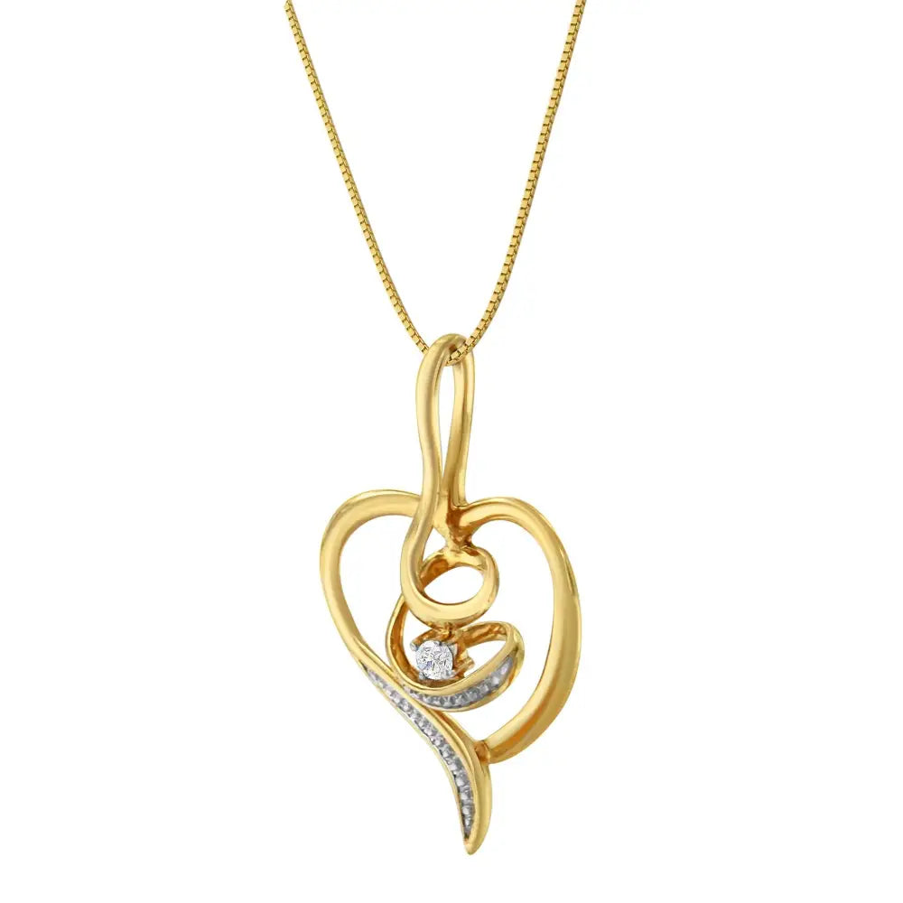 10k yellow gold.03 cttw diamond swirl open heart 18 inch pendant necklace bijoux-nyc direct