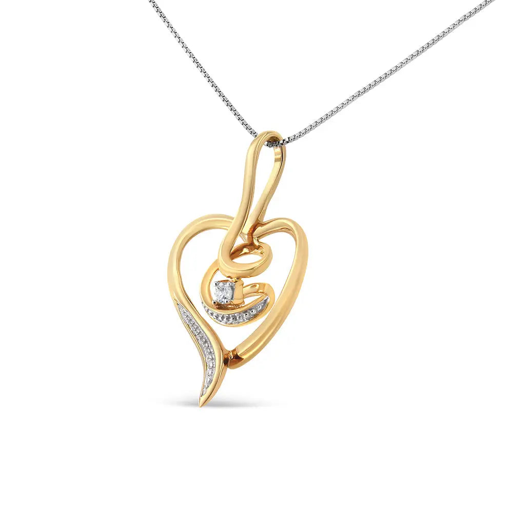 10k yellow gold.03 cttw diamond swirl open heart 18 inch pendant necklace bijoux-nyc direct