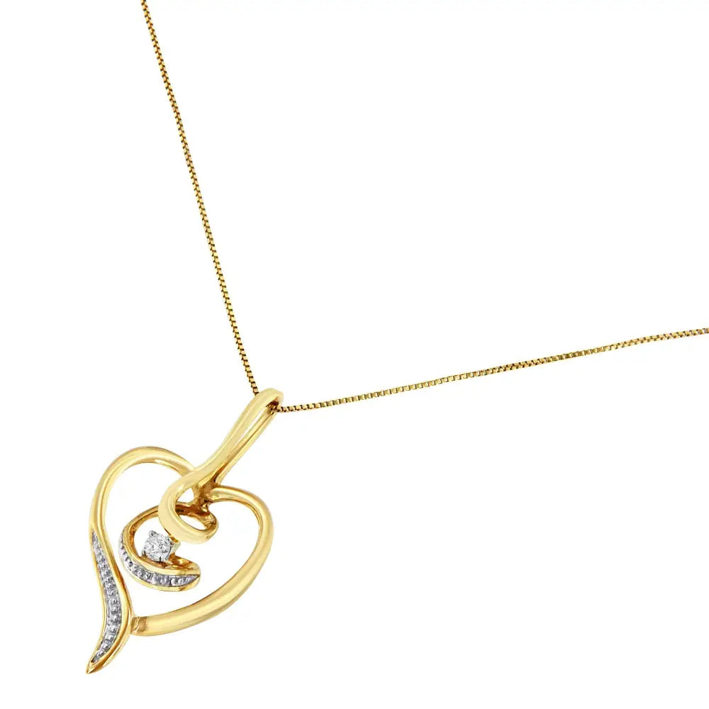10k yellow gold.03 cttw diamond swirl open heart 18 inch pendant necklace bijoux-nyc direct