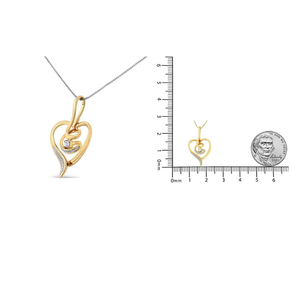 10k yellow gold.03 cttw diamond swirl open heart 18 inch pendant necklace bijoux-nyc direct