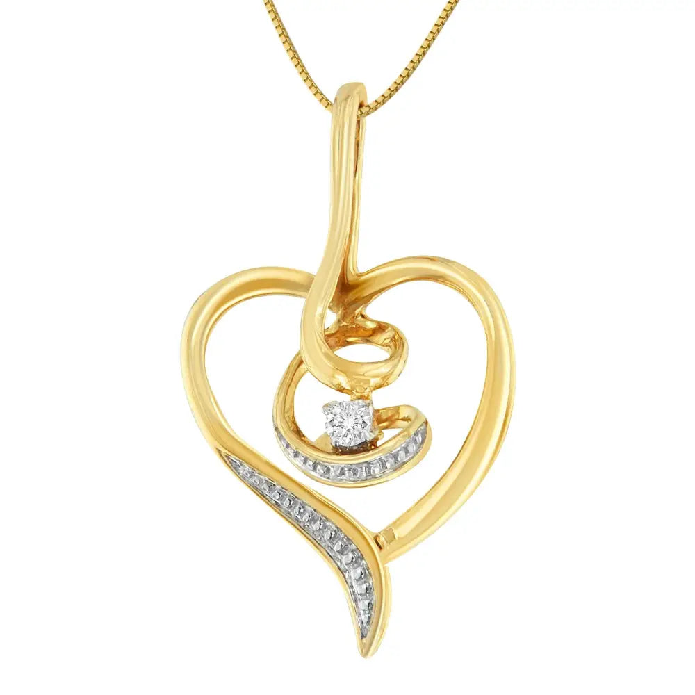 10k yellow gold.03 cttw diamond swirl open heart 18 inch pendant necklace bijoux-nyc direct
