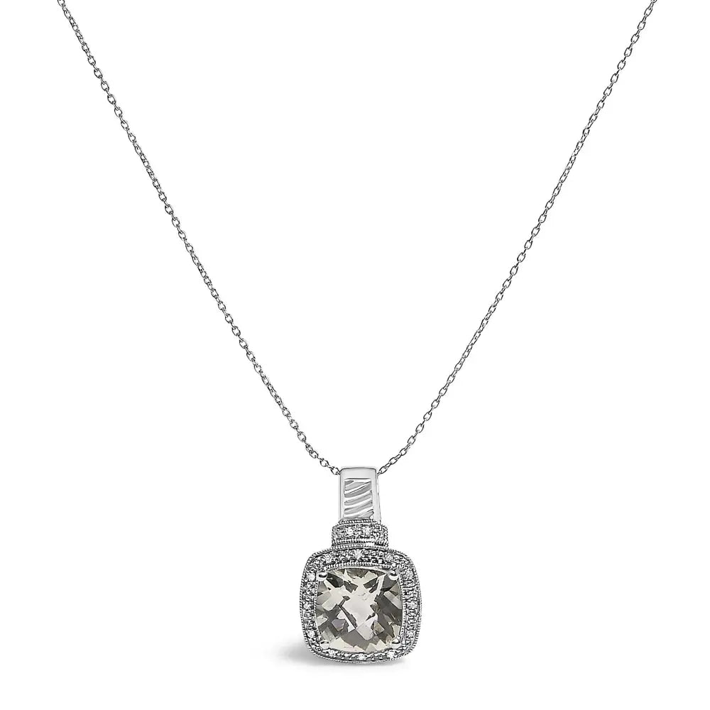 Cushion gray-green amethyst and diamond halo pendant in sterling silver bijoux-nyc direct