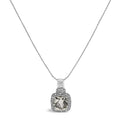 Cushion gray-green amethyst and diamond halo pendant in sterling silver bijoux-nyc direct