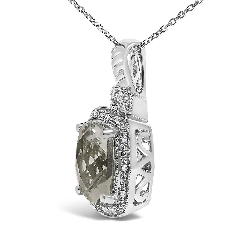 Cushion gray-green amethyst and diamond halo pendant in sterling silver bijoux-nyc direct