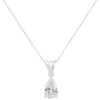 IGI certified 10K White Gold 1/2 cttw Diamond Pear Pendant Necklace (I-J, I1) - Bijoux-NYC Direct