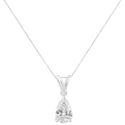 IGI certified 10K White Gold 1/2 cttw Diamond Pear Pendant Necklace (I-J, I1) - Bijoux-NYC Direct
