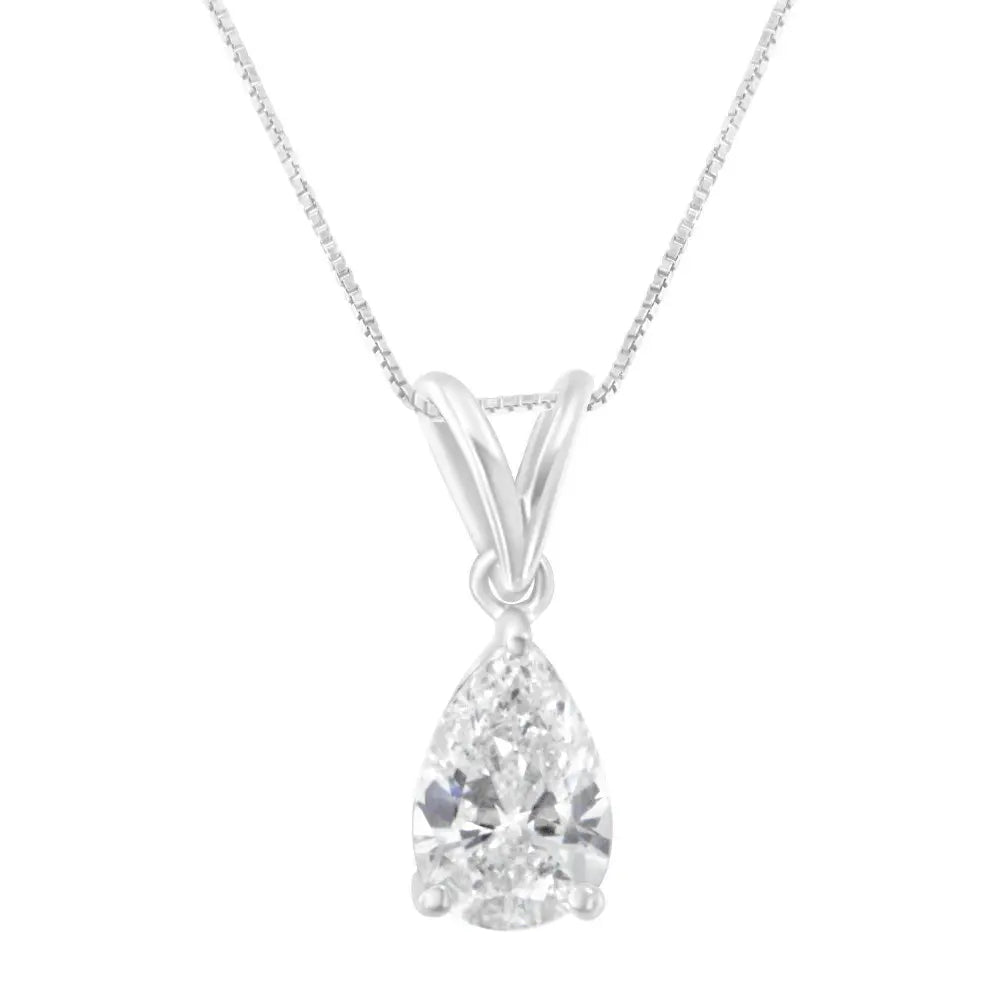 IGI certified 10K White Gold 1/2 cttw Diamond Pear Pendant Necklace (I-J, I1) - Bijoux-NYC Direct