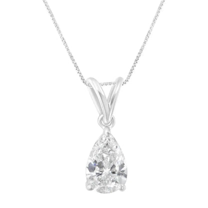 IGI certified 10K White Gold 1/2 cttw Diamond Pear Pendant Necklace (I-J, I1) - Bijoux-NYC Direct