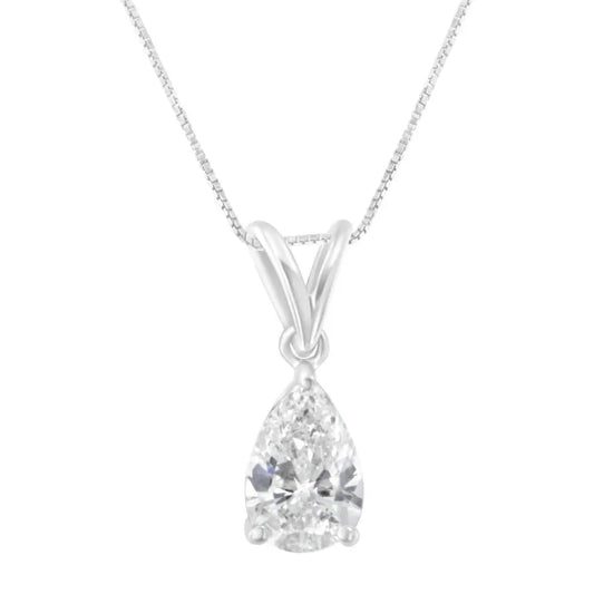 IGI certified 10K White Gold 1/2 cttw Diamond Pear Pendant Necklace (I-J, I1) - Bijoux-NYC Direct