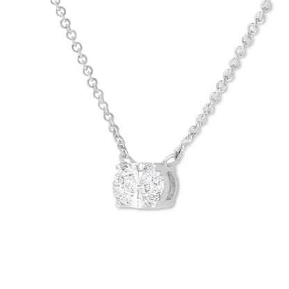 IGI Certified 10K White Gold 1/2 cttw Lab Grown Oval Shape Solitaire Diamond East West 18" Pendant Necklace (E-F Color, VS1-VS2 Clarity) - Bijoux-NYC Direct