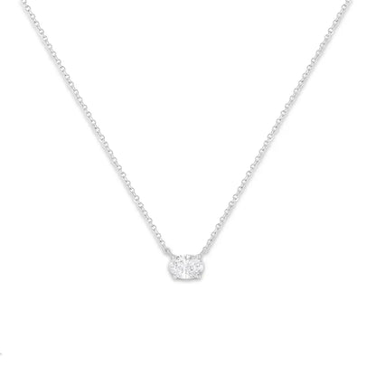 IGI Certified 10K White Gold 1/2 cttw Lab Grown Oval Shape Solitaire Diamond East West 18" Pendant Necklace (E-F Color, VS1-VS2 Clarity) - Bijoux-NYC Direct