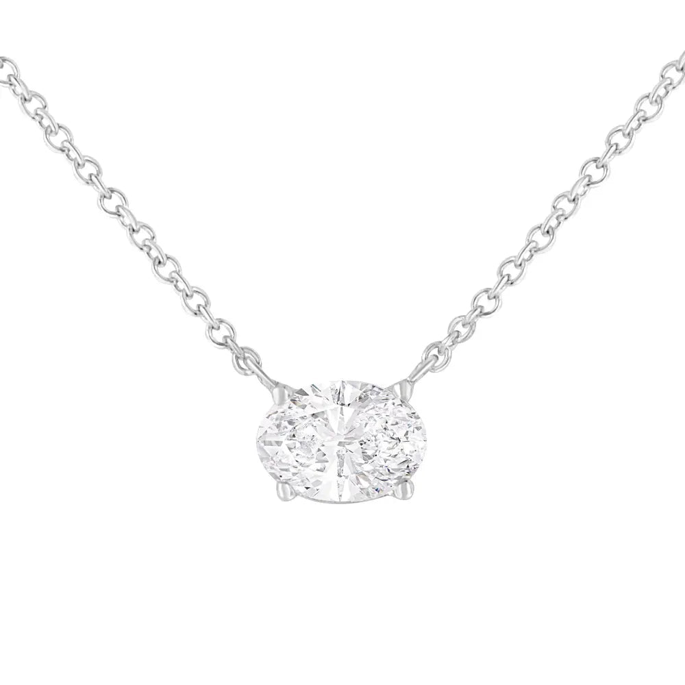 IGI Certified 10K White Gold 1/2 cttw Lab Grown Oval Shape Solitaire Diamond East West 18" Pendant Necklace (E-F Color, VS1-VS2 Clarity) - Bijoux-NYC Direct