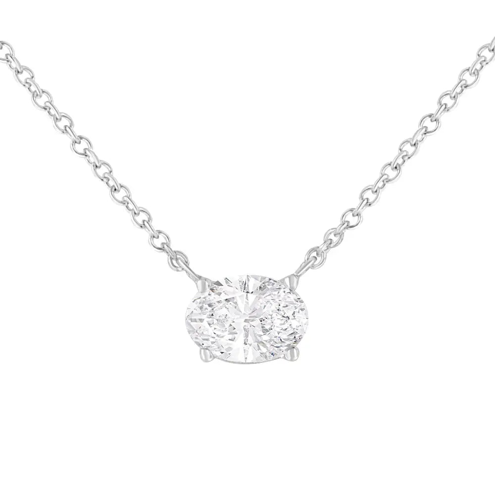 East-west oval lab-grown diamond solitaire pendant in 10k white gold 1/2 cttw bijoux-nyc direct