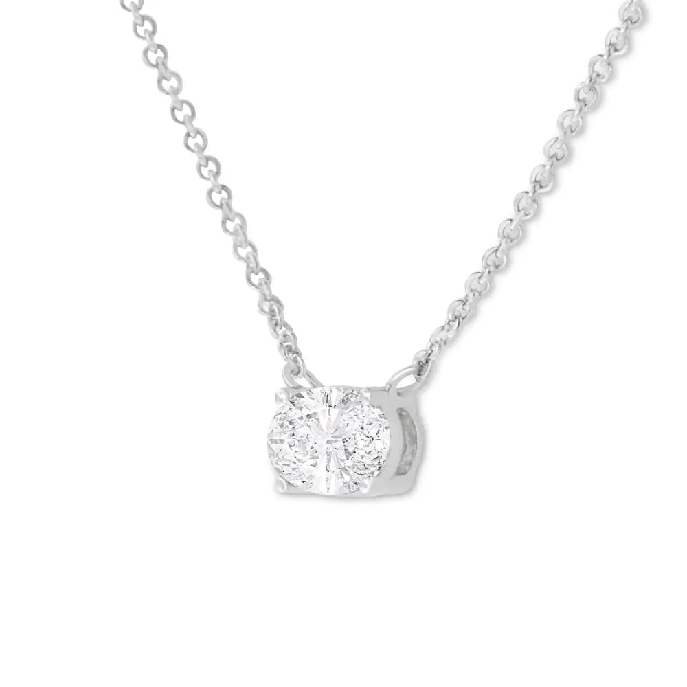 East-west oval lab-grown diamond solitaire pendant in 10k white gold 1/2 cttw bijoux-nyc direct