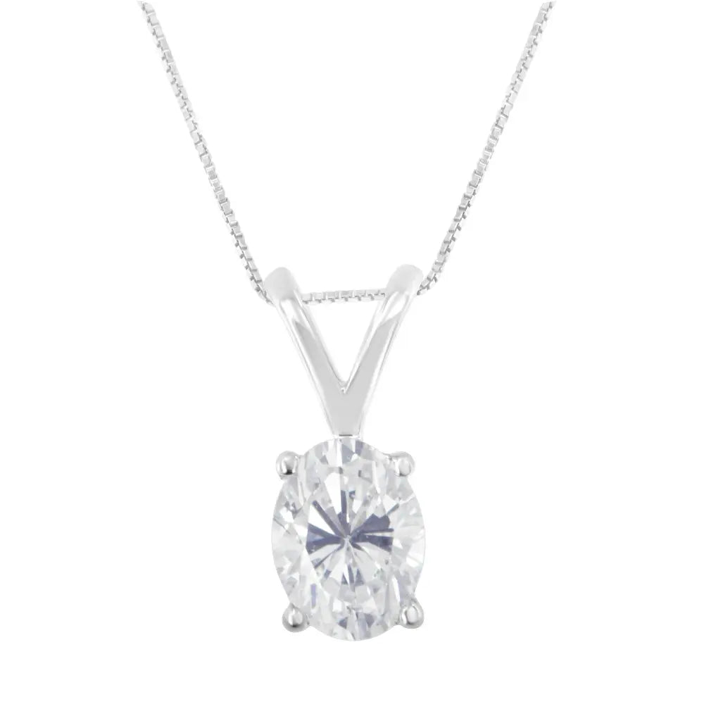 IGI Certified 10K White Gold 3/8 cttw Prong Set Diamond Oval Pendant Necklace (I-J Color, I1 Clarity) - Size 18" - Bijoux-NYC Direct
