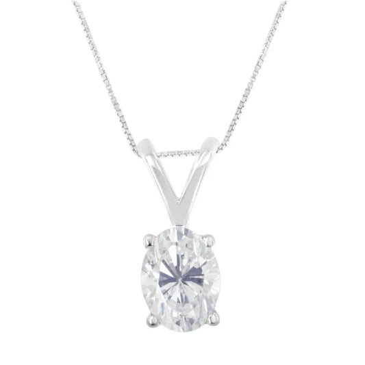 IGI Certified 10K White Gold 3/8 cttw Prong Set Diamond Oval Pendant Necklace (I-J Color, I1 Clarity) - Size 18" - Bijoux-NYC Direct