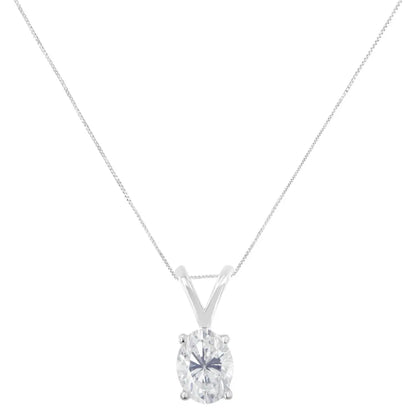 IGI Certified 10K White Gold 3/8 cttw Prong Set Diamond Oval Pendant Necklace (I-J Color, I1 Clarity) - Size 18" - Bijoux-NYC Direct