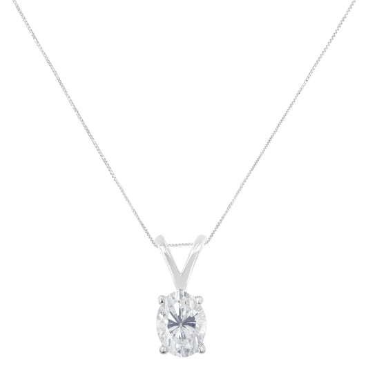 IGI Certified 10K White Gold 3/8 cttw Prong Set Diamond Oval Pendant Necklace (I-J Color, I1 Clarity) - Size 18" - Bijoux-NYC Direct